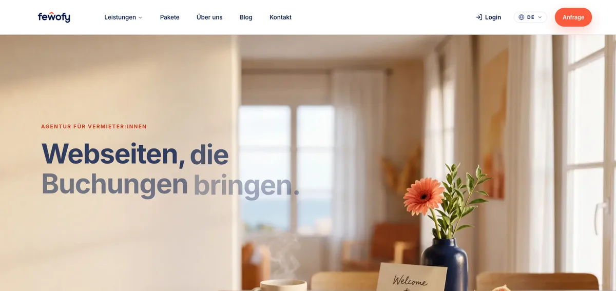 Startseite von fewofy: Webseiten, die Buchungen bringen