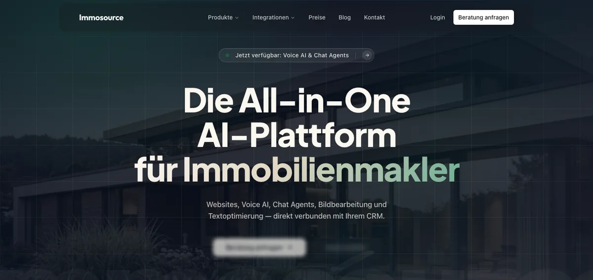 Startseite von Immosource: die All-in-One AI-Plattform für Immobilienmakler