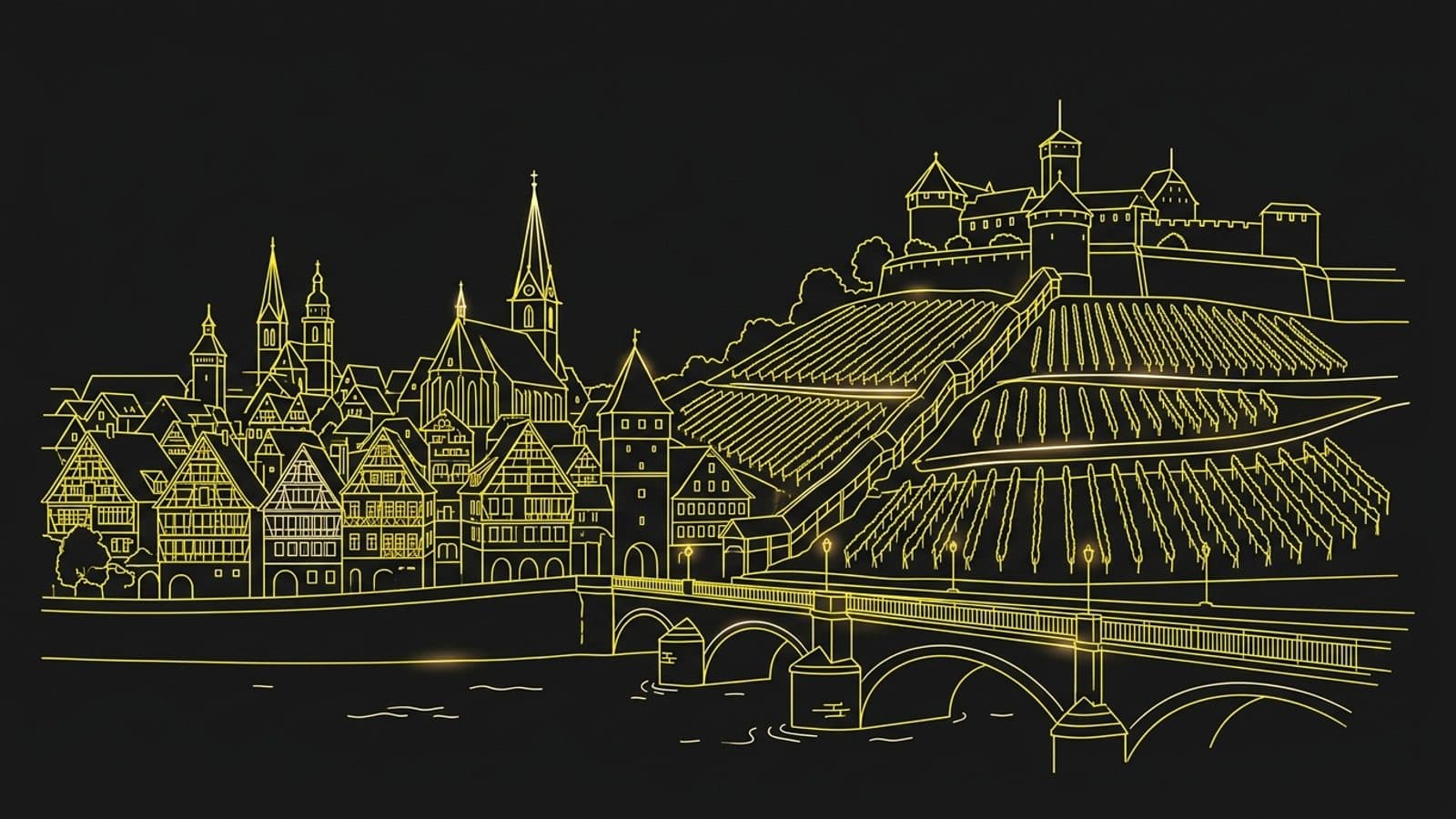 Stilisierte Illustration der Stadtsilhouette von Esslingen