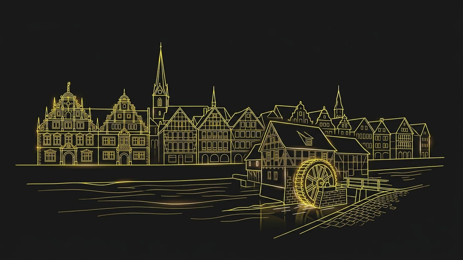 Stilisierte Illustration der Stadtsilhouette von Hameln